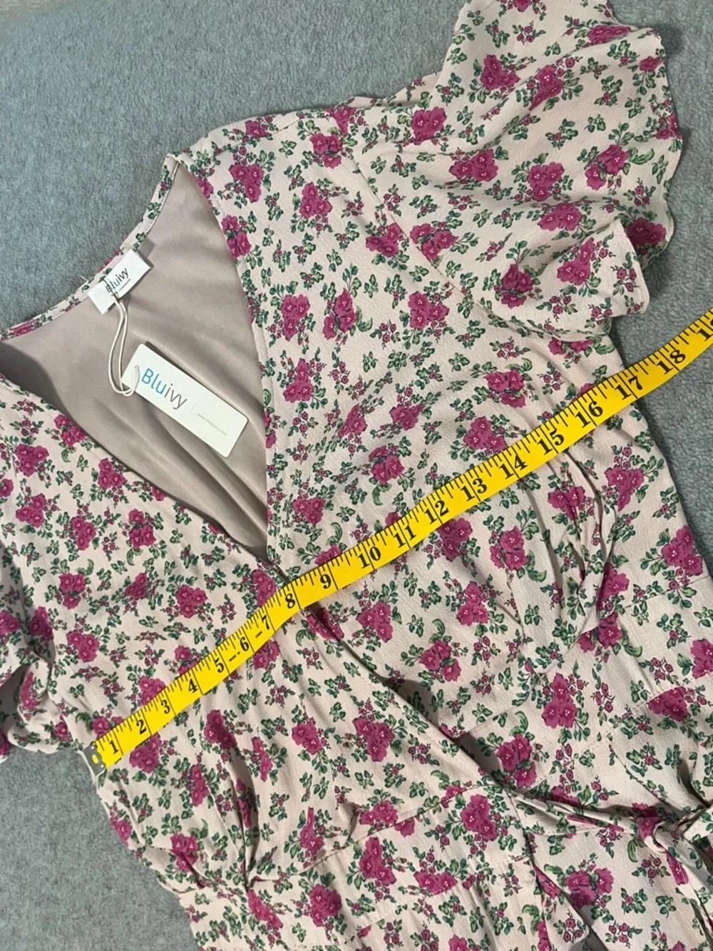 Bluivy Floral Wrap Maxi Dress Medium Ruffle Pink Romantic Feminine Cottage - Picture 4 of 10